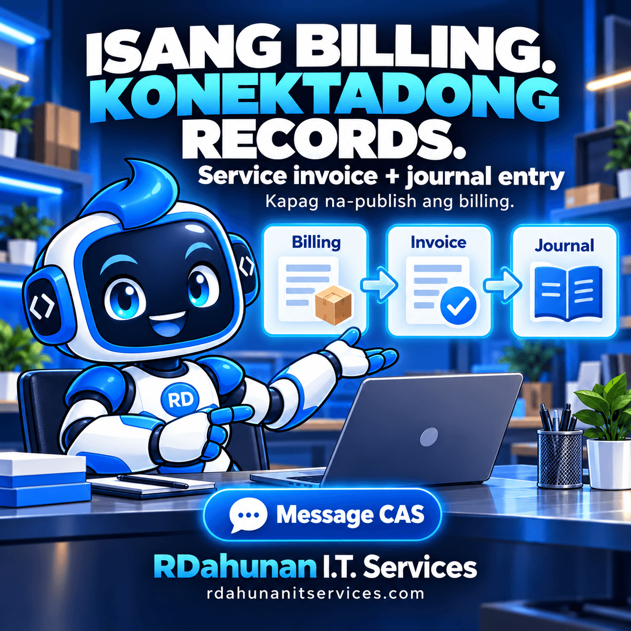 Isang billing, konektadong invoice at journal entry.