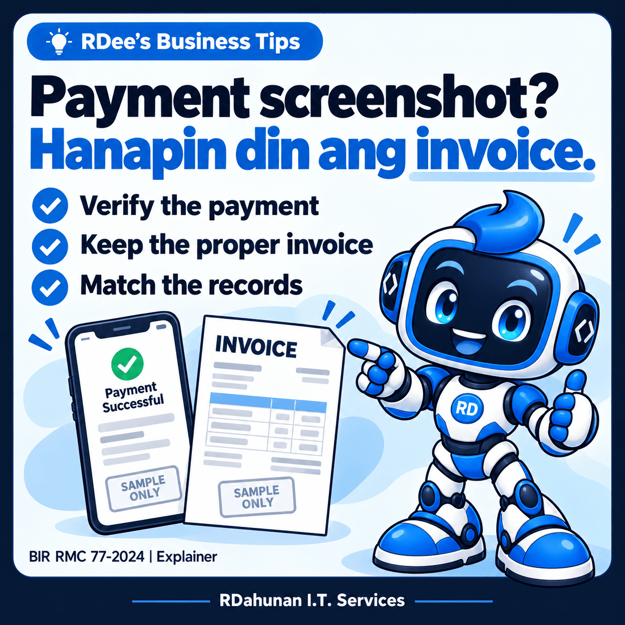 Payment screenshot? Hanapin din ang invoice.
