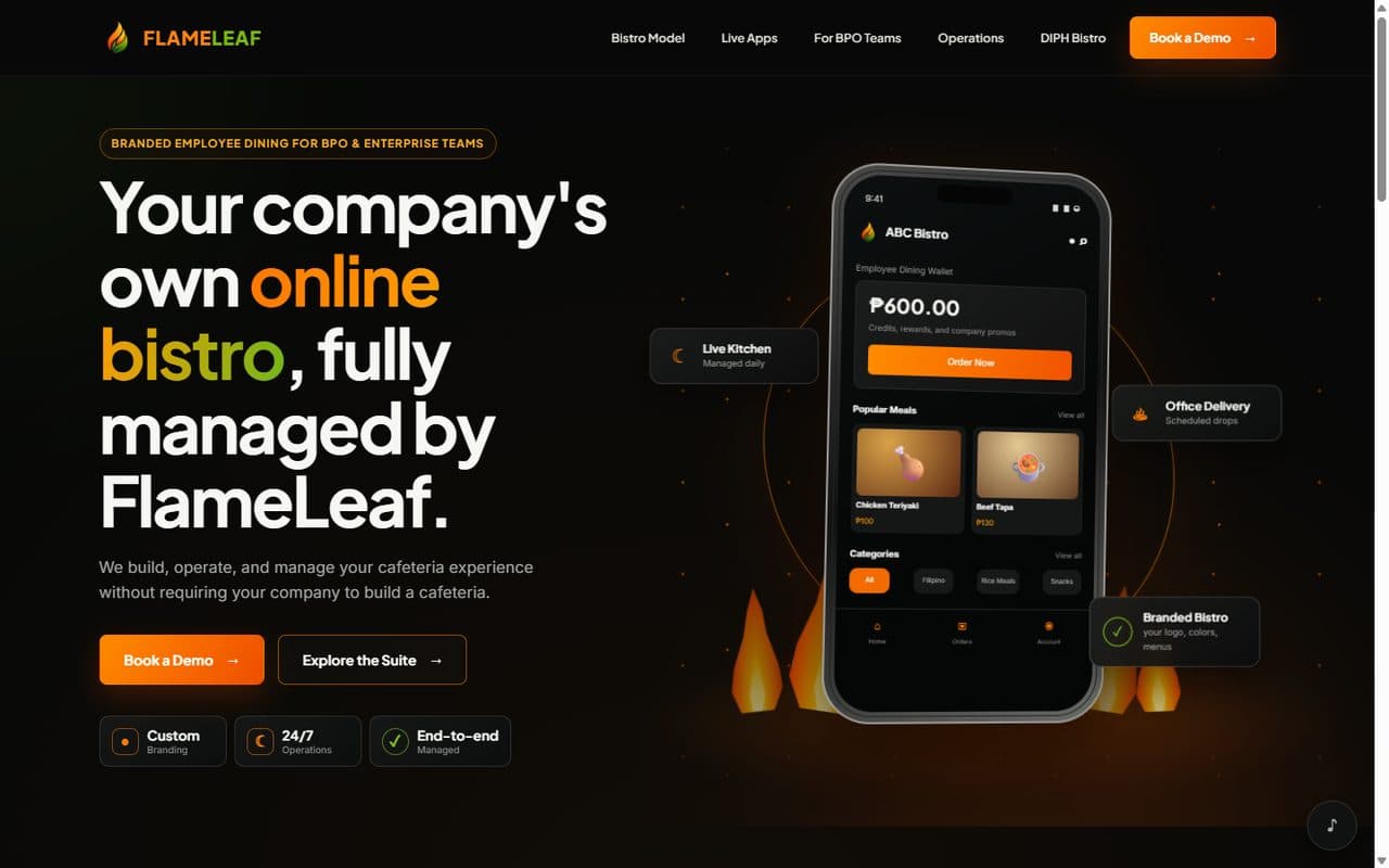FlameLeaf website preview