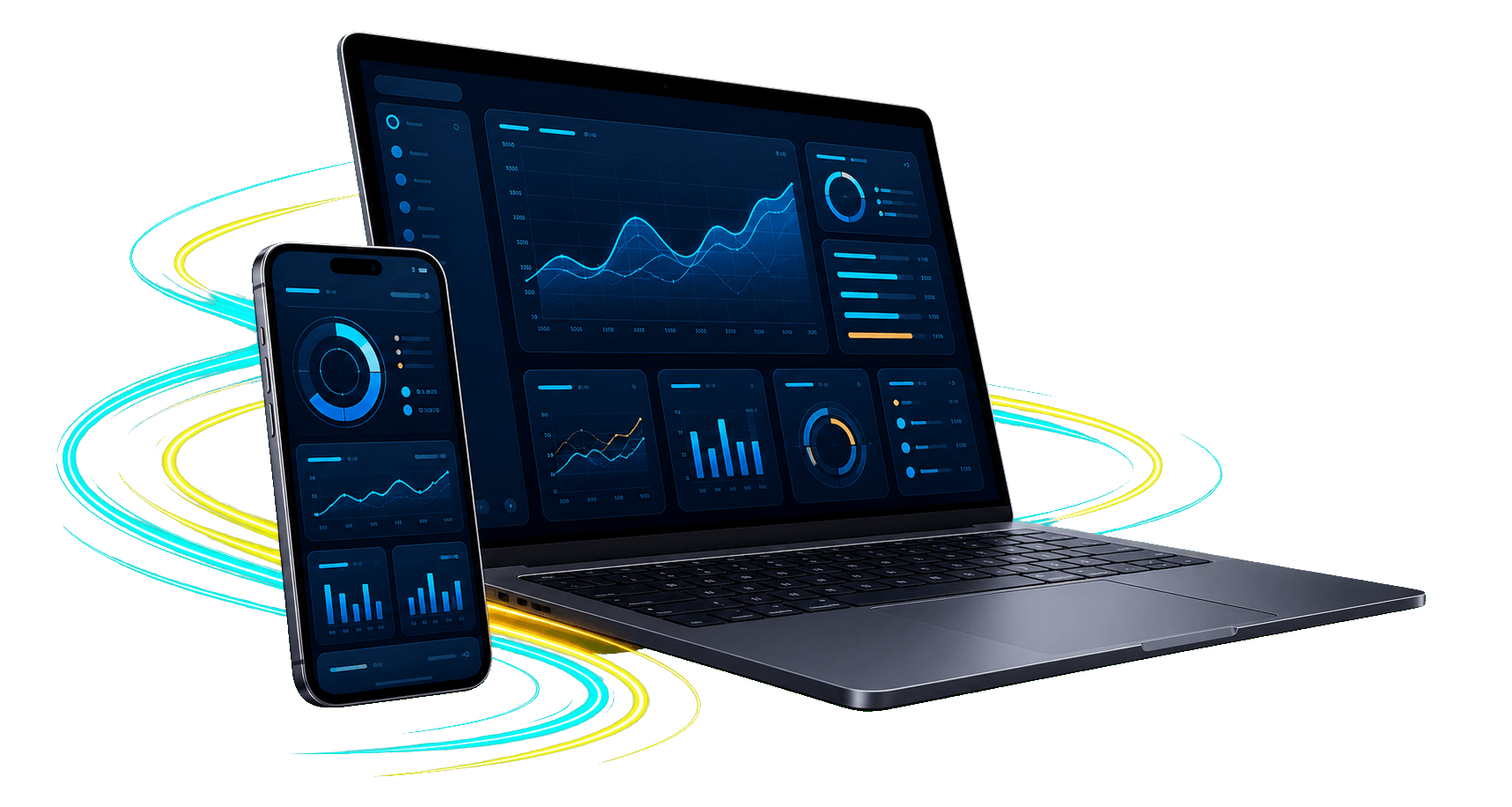 Digital growth dashboards displayed on a laptop and smartphone
