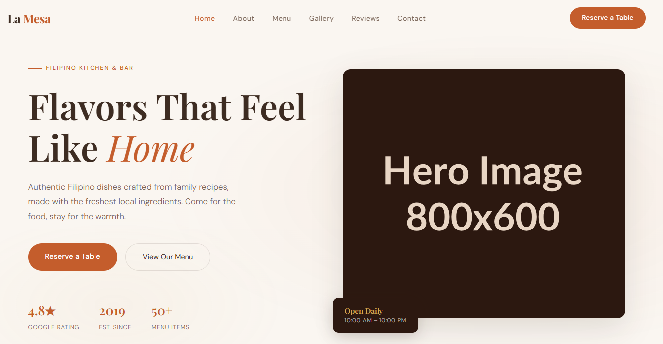 Restaurant Website Template Preview